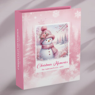 Sweet Pink Snowman Kids Gift Christmas Memory 3 Ring Binder