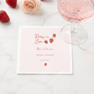 Sweet Pink Strawberry Berry In Love Bridal Shower Napkins