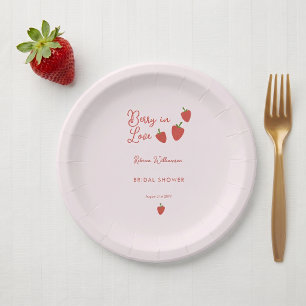 Sweet Pink Strawberry Berry In Love Bridal Shower Paper Plates