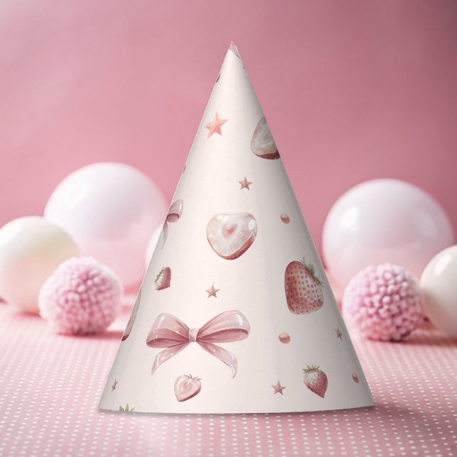 Sweet Pink Strawberry Love Heart And Stars Party Hat (Creator Uploaded)