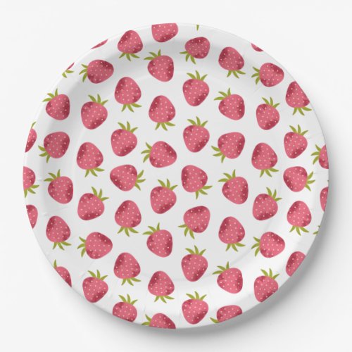 Sweet Pink Strawberry Seamless Pattern Paper Plates