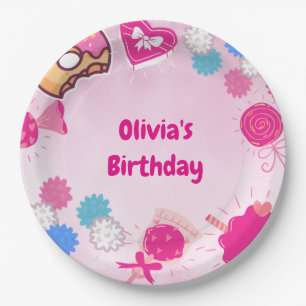 Sweet Pink Swan & Candy Birthday Paper Plates