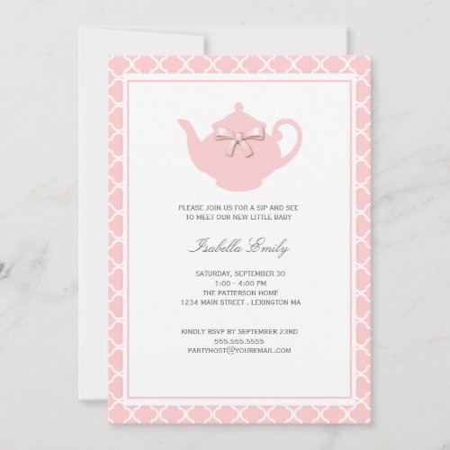 Sweet Pink Teapot Baby Sip and See Tea Party Card