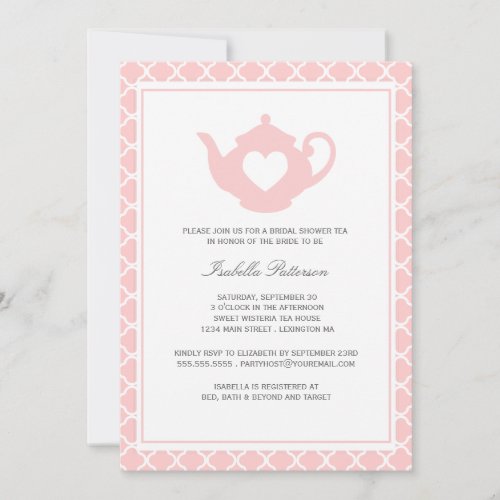 Sweet Pink Teapot Bridal Shower Tea Party Personalized Invitation