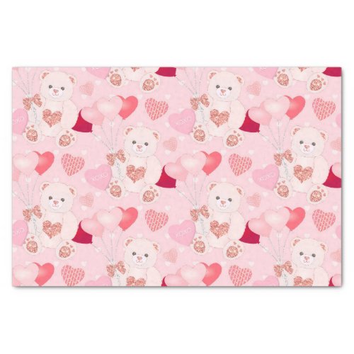 Sweet Pink Teddy Bear Heart Balloon Valentines Day Tissue Paper