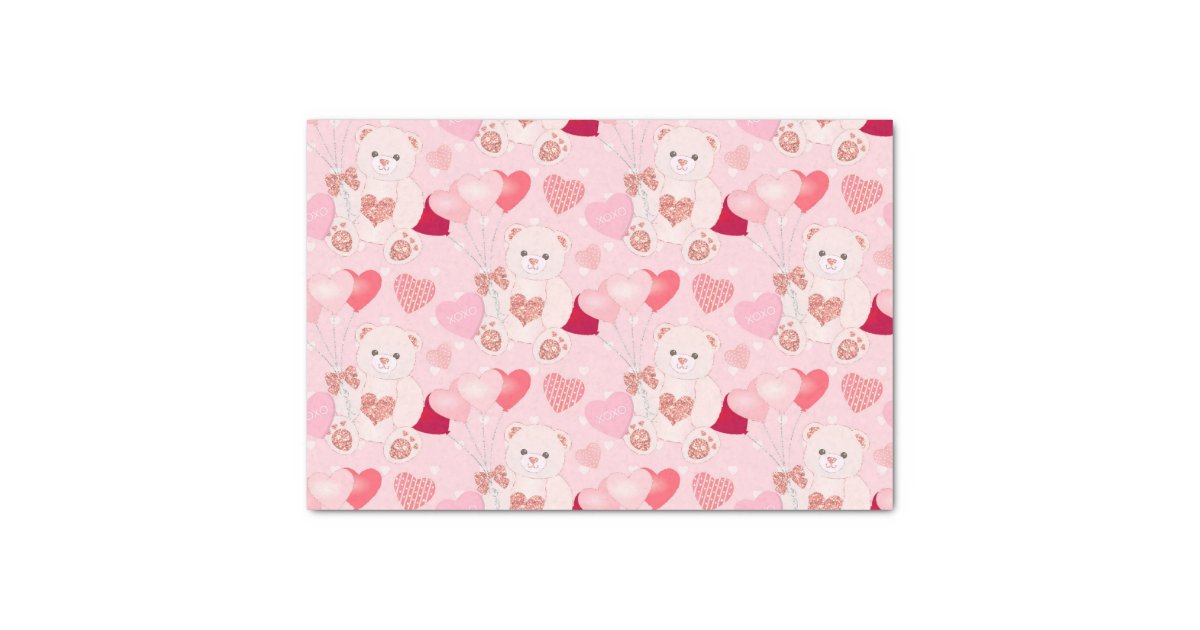 Sweet Pink Teddy Bear Heart Balloon Valentines Day Tissue Paper