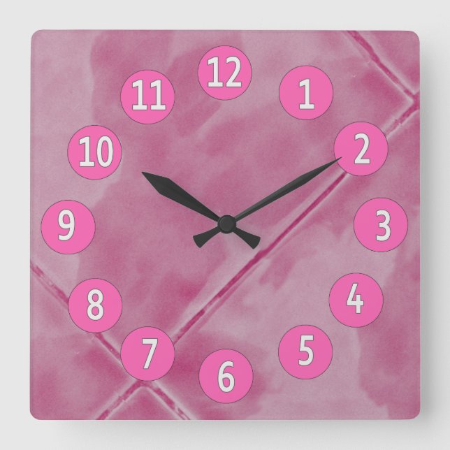 Sweet Pink Tiles with White Digits Square Wall Clock (Front)
