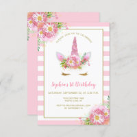 Sweet Pink Unicorn Face Girl's Birthday Party Invitation