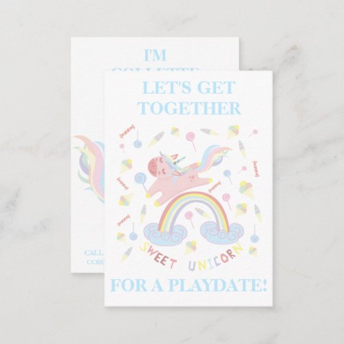 Sweet Pink Unicorn Playdate Mommy Calling Card