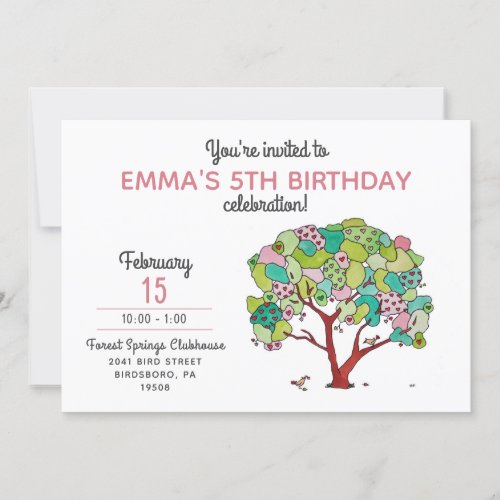 Sweet Pink Valentine Hearts Tree Girls Birthday I Invitation