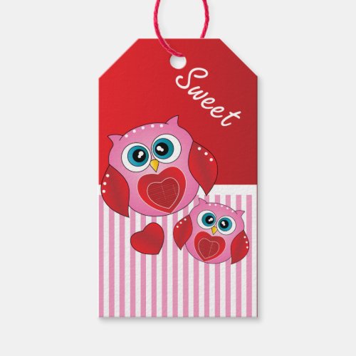 Sweet Pink Valentine Owls Gift Tags