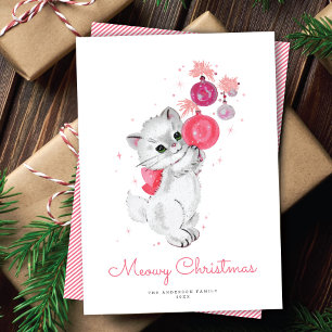 Sweet Pink Vintage Kitten Non-Photo Holiday Card