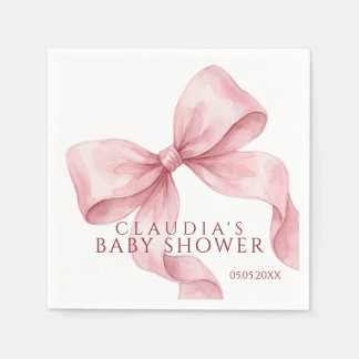 Sweet Pink Watercolor Bow Baby Shower  Napkins