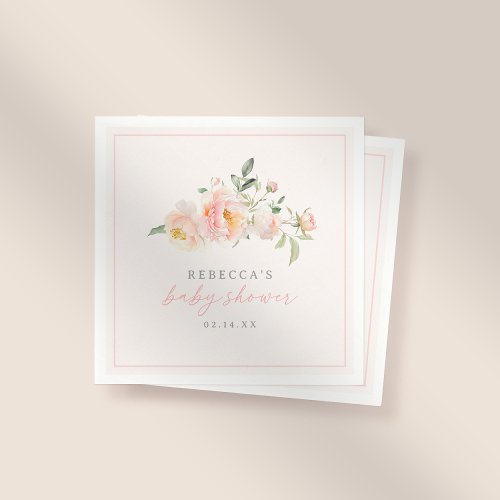 Sweet Pink Watercolor Flowers Girl Baby Shower Napkins
