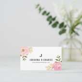 Sweet Pink Watercolor Peonies Floral Monogram Business Card (Standing Front)