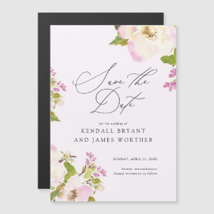 Sweet Pink Watercolor Rose Save The Date Magnetic Invitation
