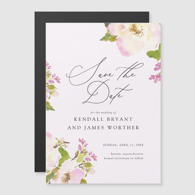Sweet Pink Watercolor Rose Save The Date Magnetic Invitation (Front/Back)