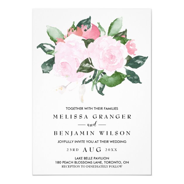 Sweet Pink Watercolor Roses Wedding Invitation
