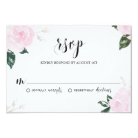 Sweet Pink Watercolor Roses Wedding RSVP Card