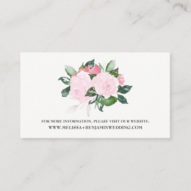 Sweet Pink Watercolor Roses Wedding Website Card (Front)