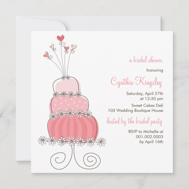 Sweet Pink Wedding Cake Chic Bridal Shower Invite (Front)