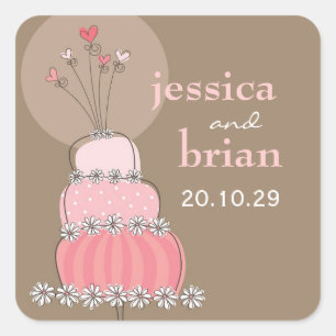 Sweet Pink Wedding Cake Daisies Thank You Sticker