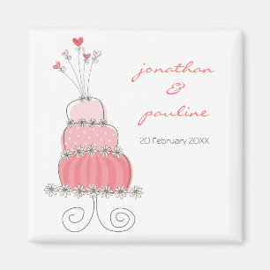 Sweet Pink Wedding Cake Whimsical Save The Date Magnet
