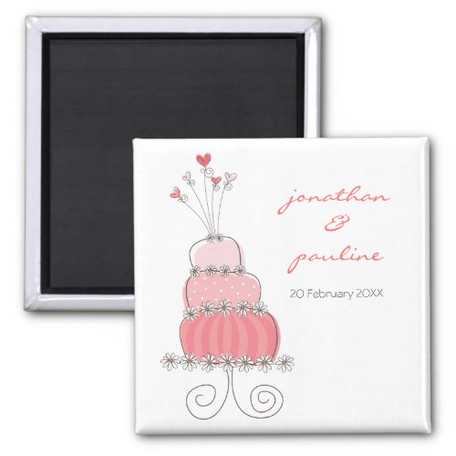 Sweet Pink Wedding Cake Whimsical Save The Date Magnet