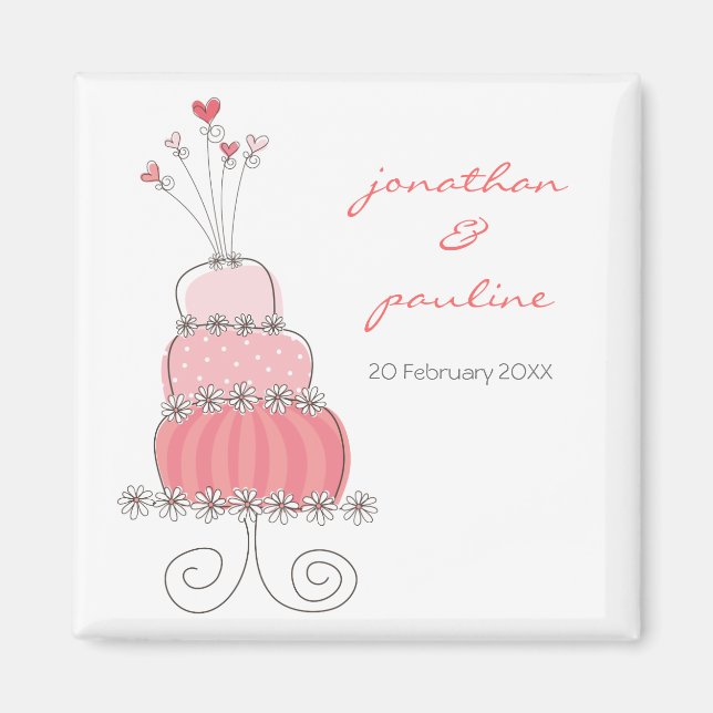Sweet Pink Wedding Cake Whimsical Save The Date Magnet (Front)