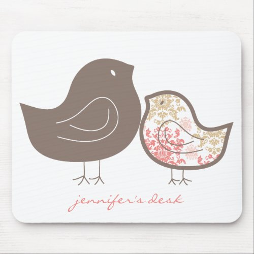 Sweet Pink Whimsical Cute Damask Chicks Mousepad