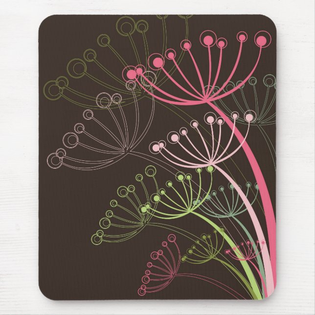 Sweet Pink Whimsical Dandelions Chic Floral Art Mouse Pad (Front)