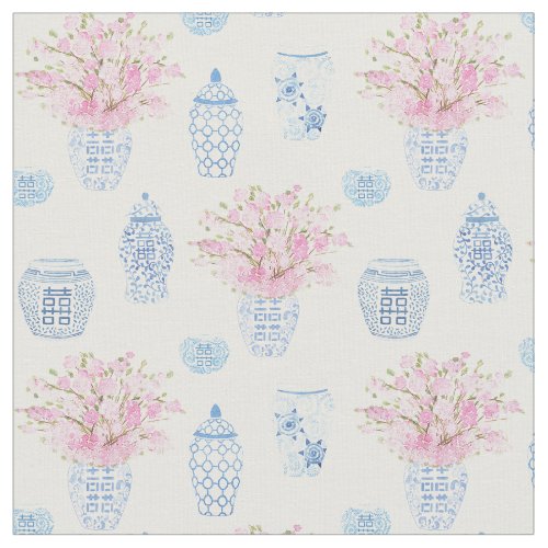 Sweet Pink White And Blue Ginger Jars Nursery Fabric