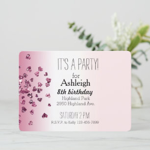 Sweet Pink White Ombre Hearts Invitation