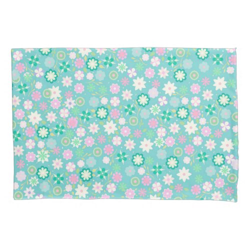 Sweet Pink White Teal Ditsy Floral Pattern Pillow Case