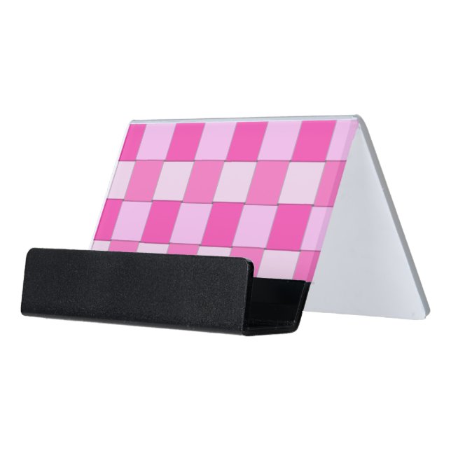 Sweet Pink Woven Tiles Desk Business Card Holder (Angled Front)