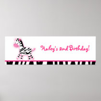 Sweet Pink Zebra Baby Shower Banner Sign