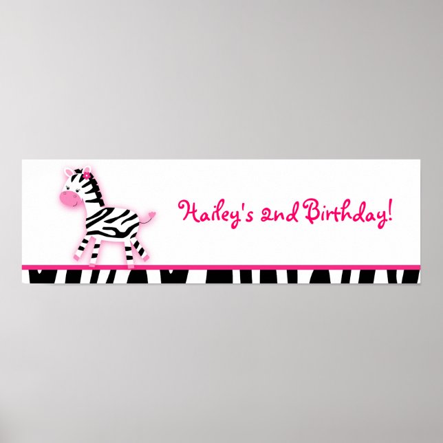 Sweet Pink Zebra Baby Shower Banner Sign (Front)
