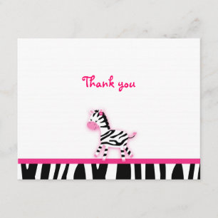 Sweet Pink Zebra Thank You Note Cards