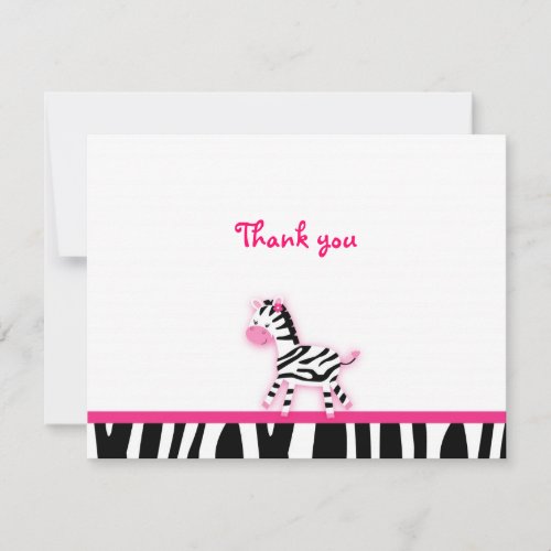 Sweet Pink Zebra Thank You Note Cards