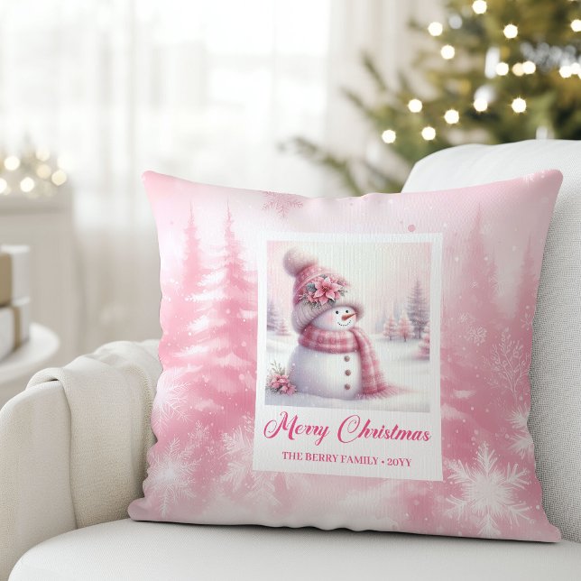 Sweet Pinkmas Snowman Winter Forest Pillow Decor (Sweet Pinkmas Snowman Winter Forest Pillow Decor)