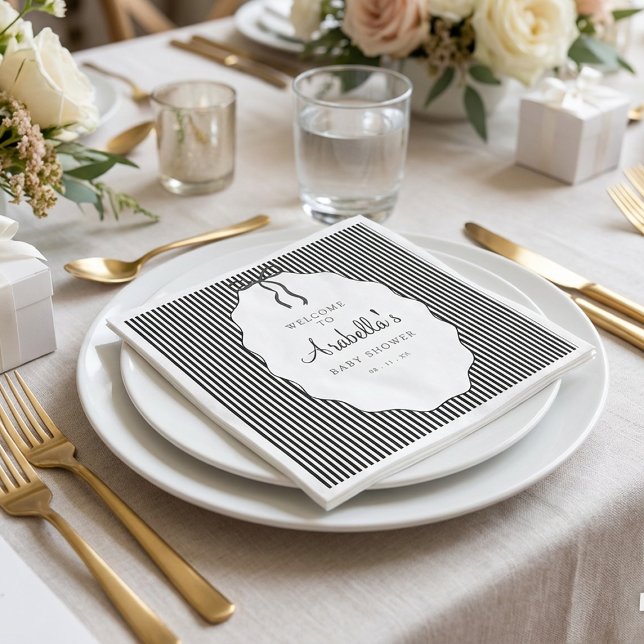 Sweet Pinstriped Black Bow Baby Shower Napkins (Creator Uploaded)