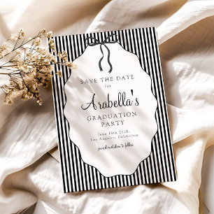 Sweet Pinstriped Black Bow Graduation Save The Date