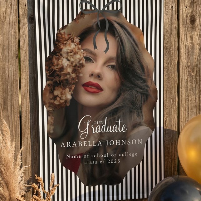 Sweet Pinstriped Black Bow Photo Graduation Banner (Creator Uploaded)