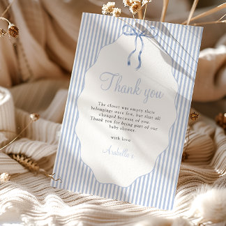 Sweet Pinstriped Blue Bow Baby Shower Thank You Card