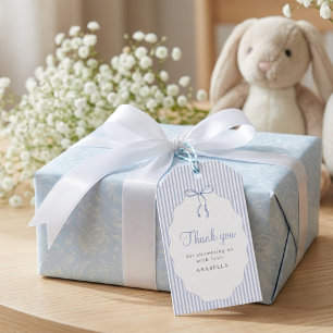 Sweet Pinstriped Blue Bow Baby Shower Thank You Gift Tags