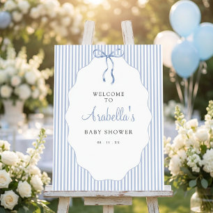 Sweet Pinstriped Blue Bow Baby Shower Welcome Foam Board