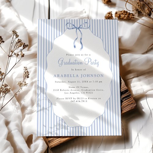 Sweet Pinstriped Blue Bow Graduation