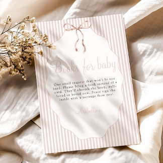 Sweet Pinstriped Bow Beige Books For Baby Enclosure Card