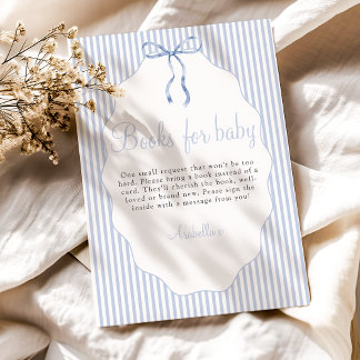 Sweet Pinstriped Bow Blue Books For Baby Enclosure Card