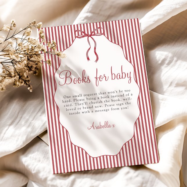 Sweet Pinstriped Bow Red Books For Baby Enclosure Card (Creator Uploaded)